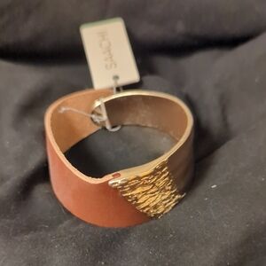 Brown Leather Bracelet with Gold Accent